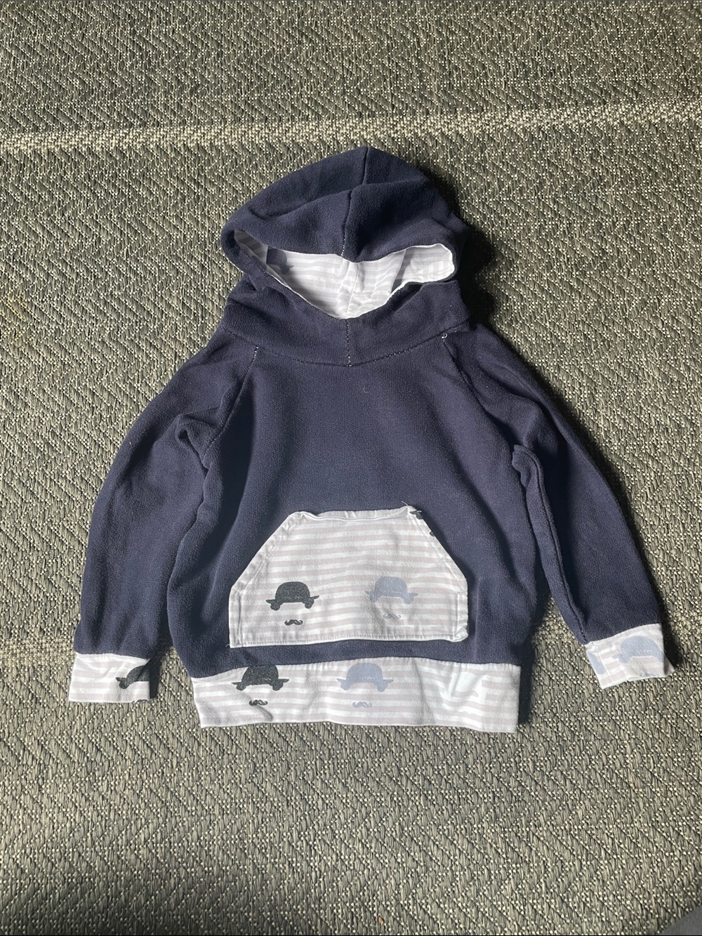 Navy Kids Hoodie with Striped Pocket Accents